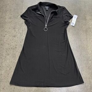 MSK Petite Large Black Quarter Zip Flare Mini Dress - NWT Retails $60
